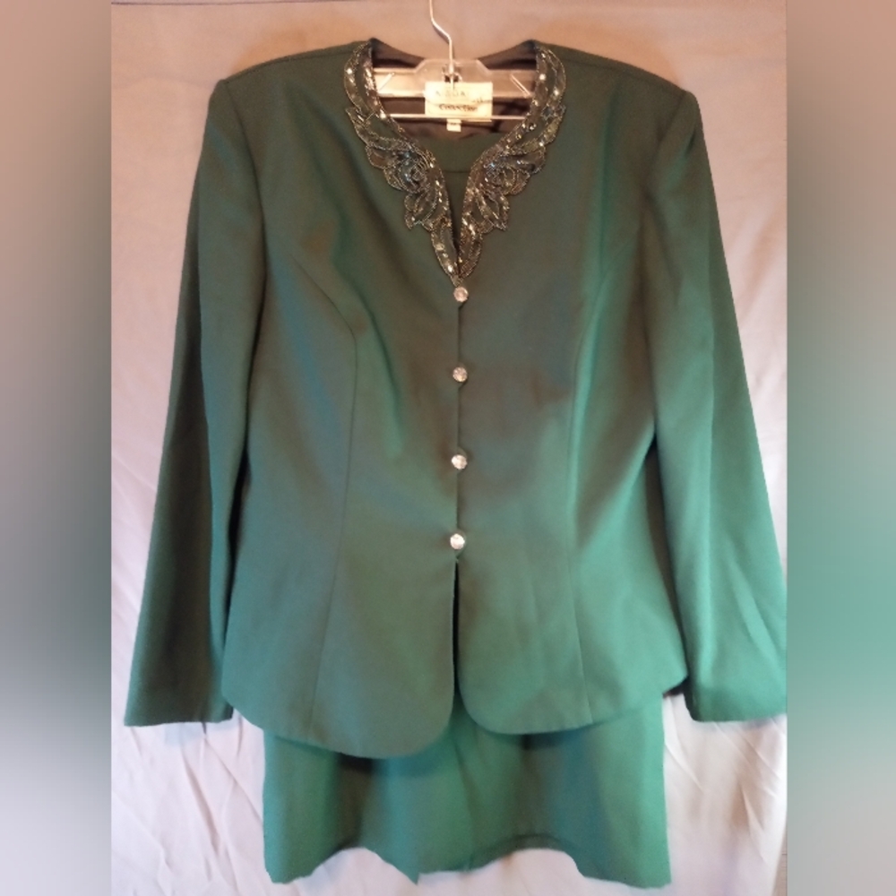 Nah Nah Green Blazer with Embellished Collar Two Piece Suit